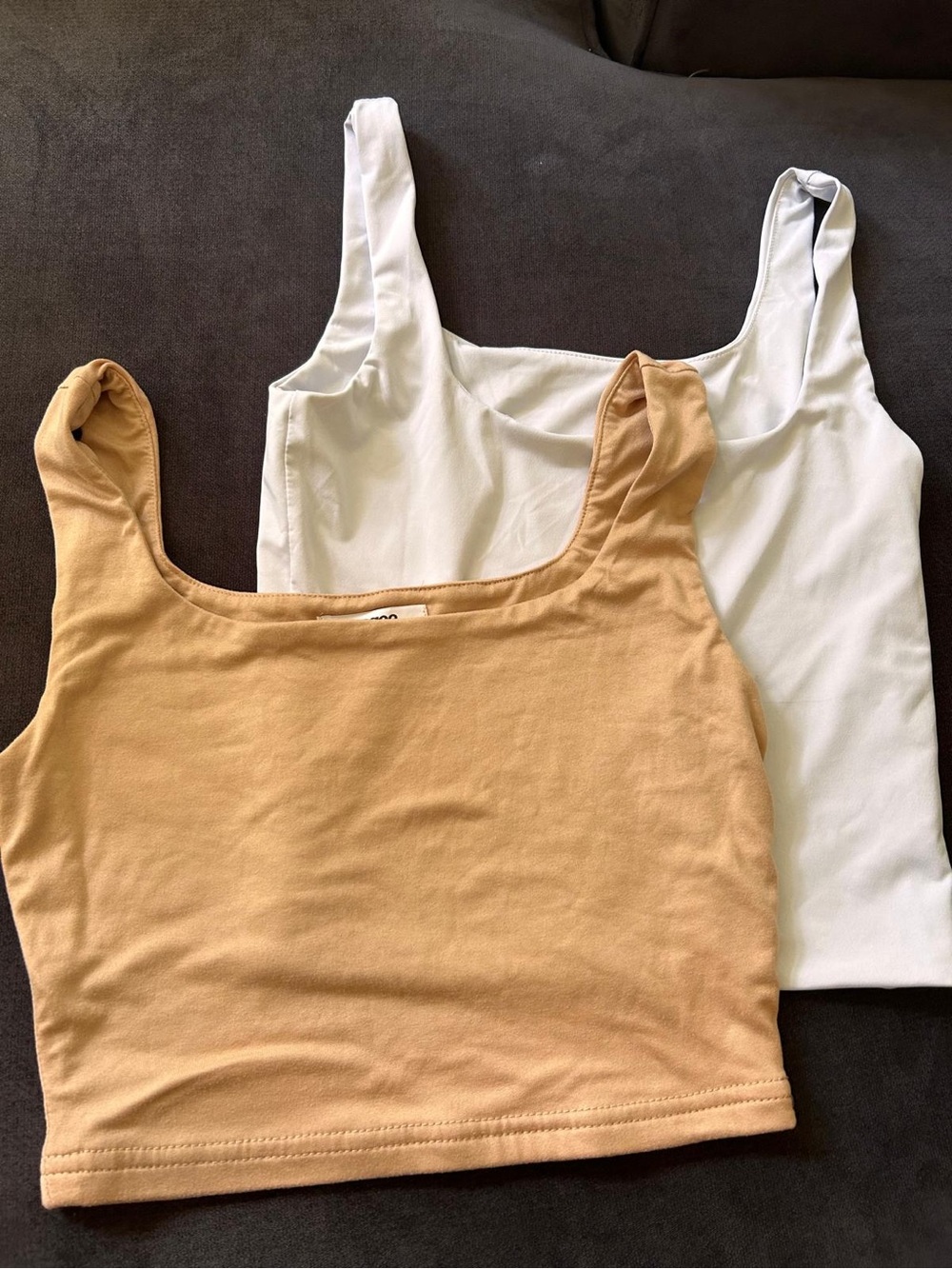 zeagoo Two-Pack Square Neck Crop Tops — White and Tan